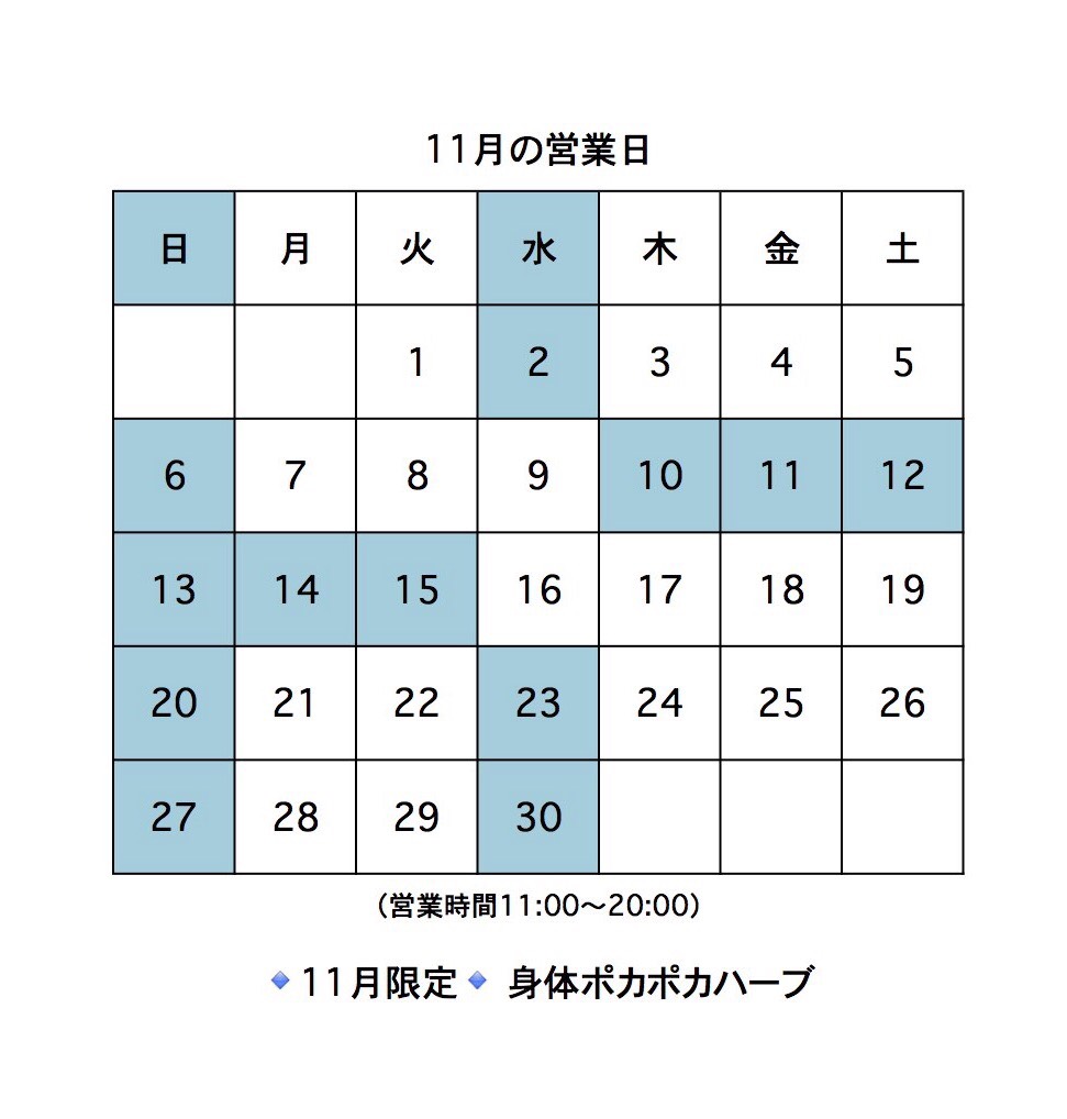 11月の営業日